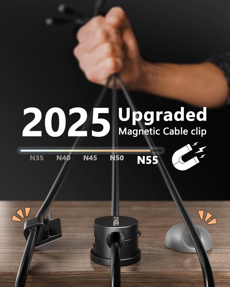 Tesmax Magnetic Cord Holder 360°Rotation Cord Organizer, 6Pack Cable Clips [1s Lock] Adhesive Cable Management Desk Organizers and Accessories, Phone Charging Wire Holder for Nightstand,Car,Home Office - Image 2